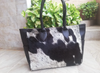black white cowhide tote shoulder handbag