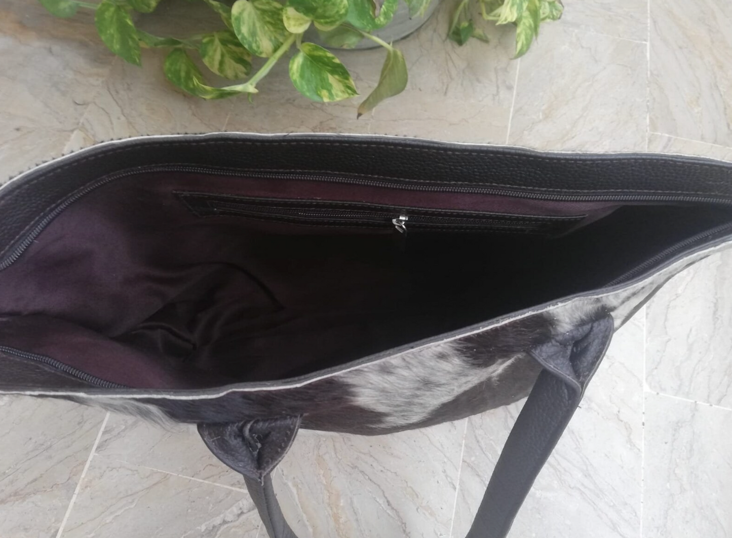 black white cowhide tote shoulder handbag