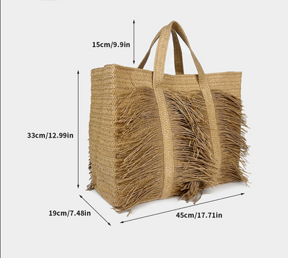 Large Fringe Straw Tote Bag for Women