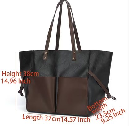 Women Large Leather Tote Bag With Front Pockets