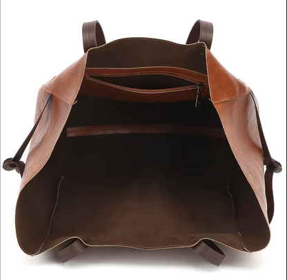 Women Large Leather Tote Bag With Front Pockets