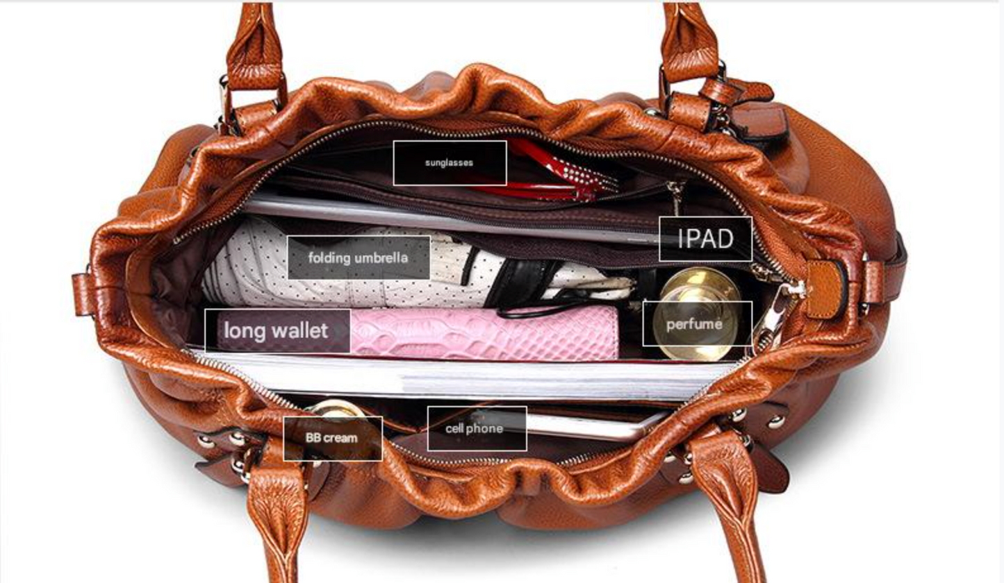 Women Genuine Leather Pleated Shoulder Bag