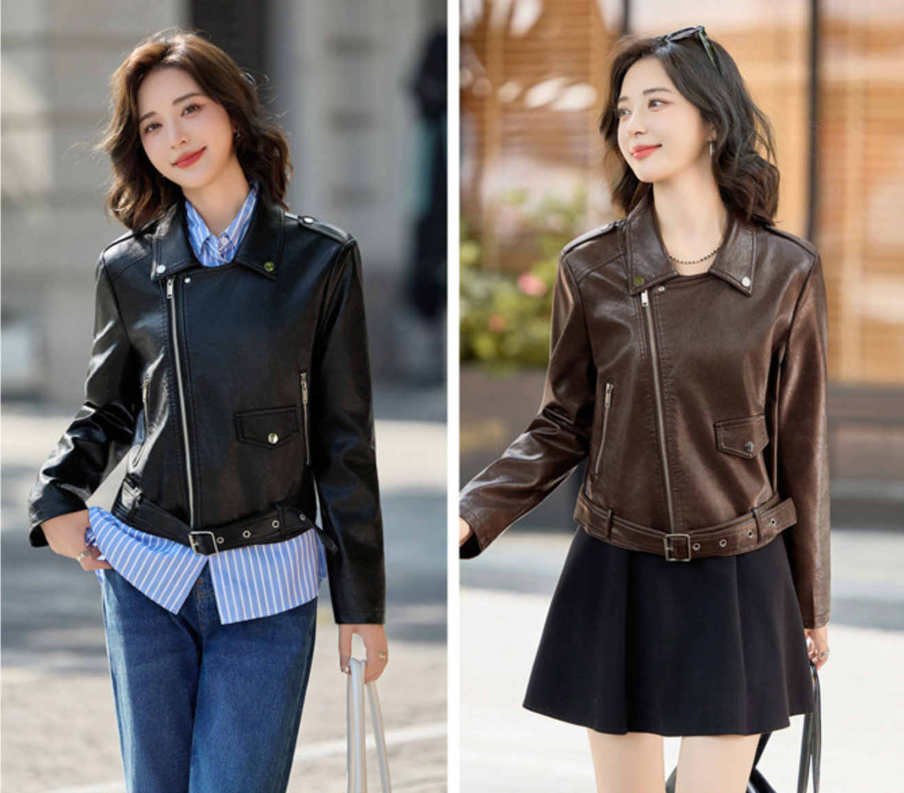Women’s Genuine Leather Short Moto Jacket