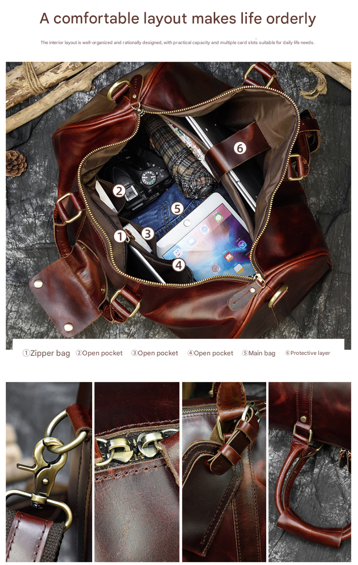 Crazy horse leather men's travel duffle bag