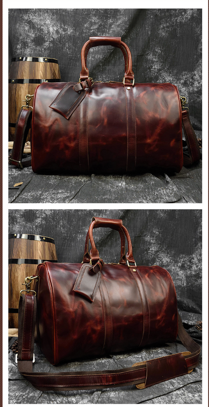 Crazy horse leather men's travel duffle bag