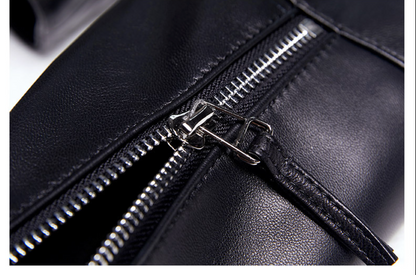 Women slim fit brown biker leather jacket