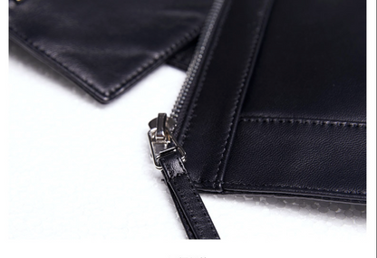 Women slim fit brown biker leather jacket