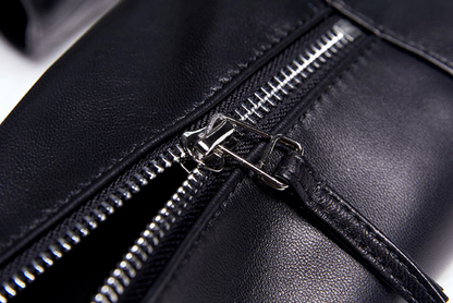 Petite women black slim fit leather jacket