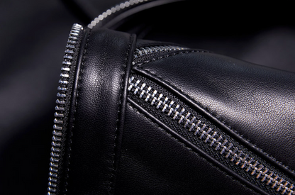 Petite women black slim fit leather jacket