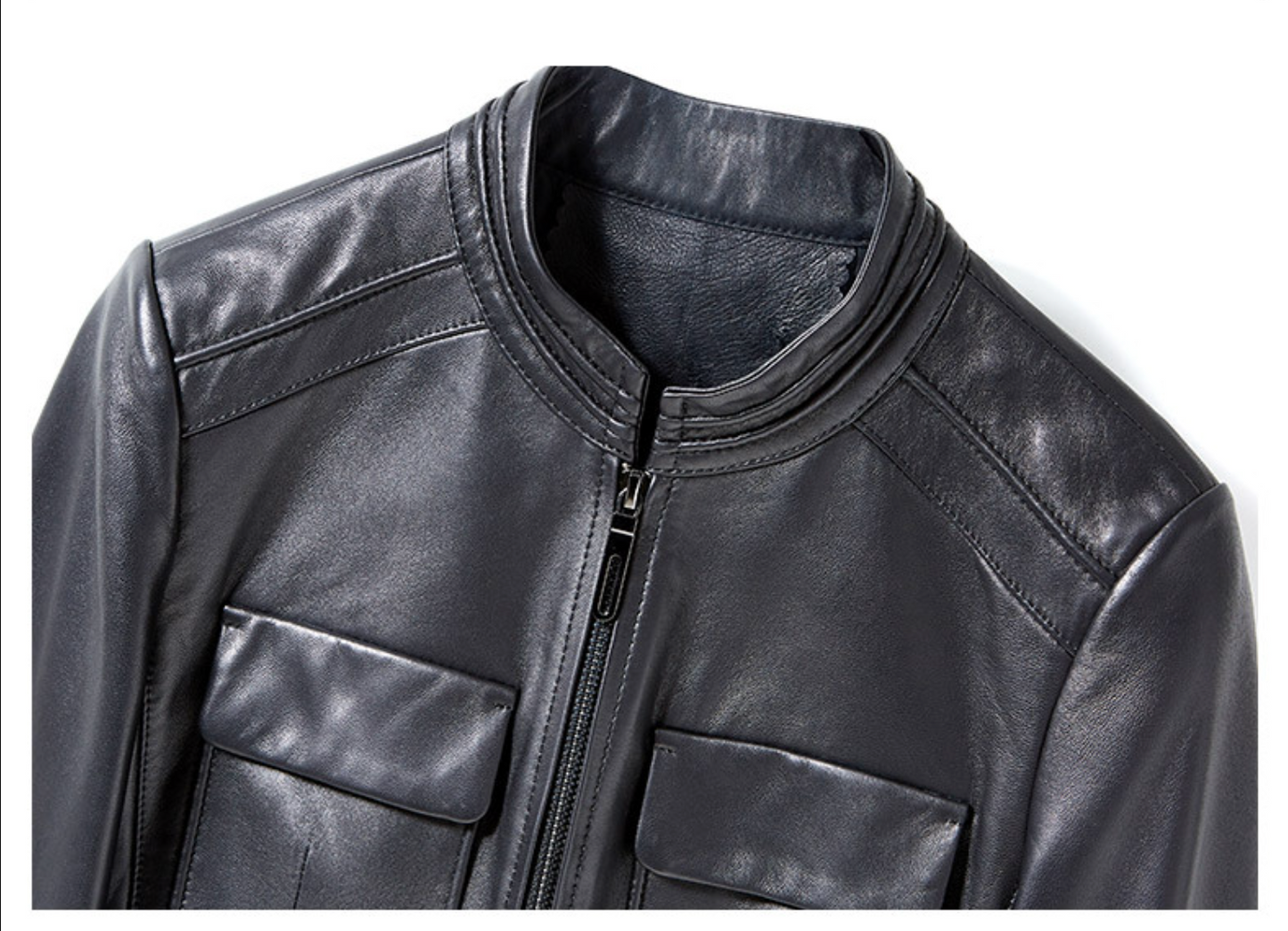 Black slim fit genuine leather jacket women