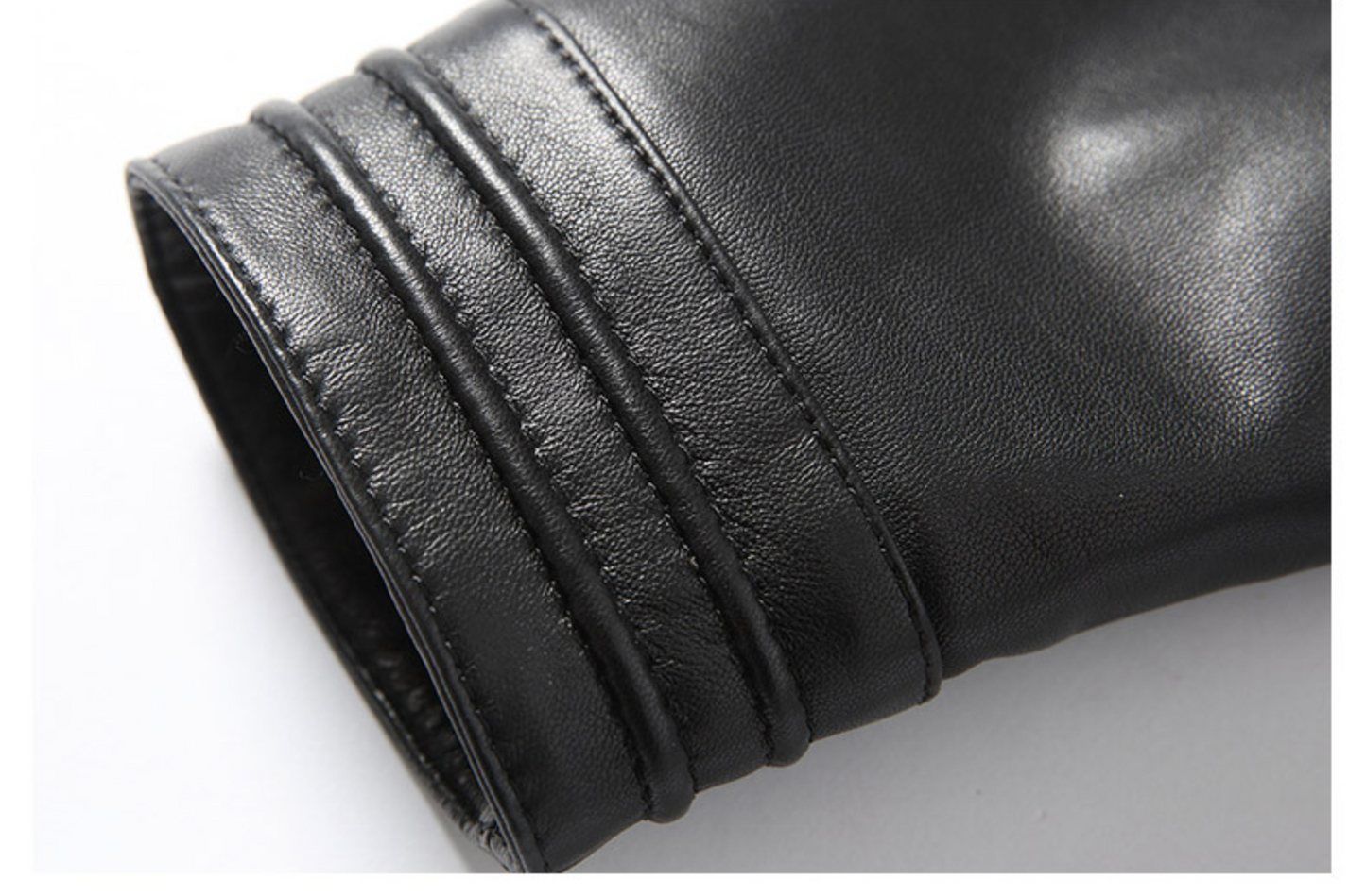 Black slim fit genuine leather jacket women