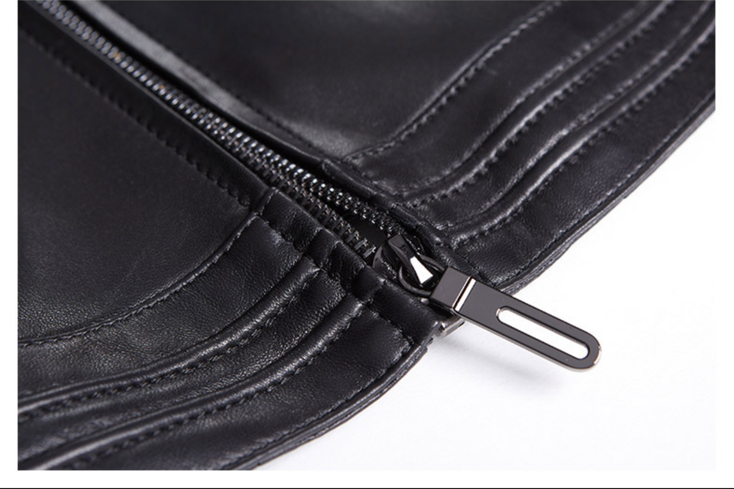 Black slim fit genuine leather jacket women