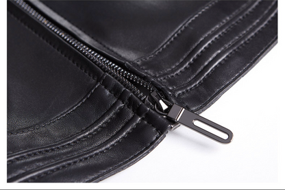 Black slim fit genuine leather jacket women