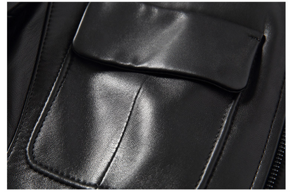 Black slim fit genuine leather jacket women