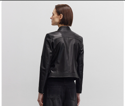 Black slim fit leather jacket women
