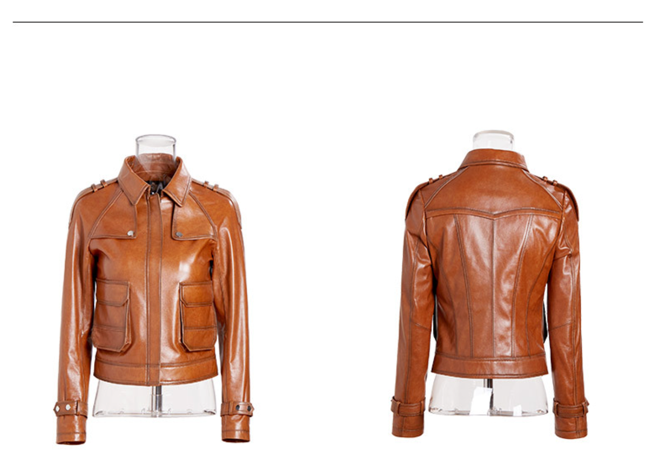 Genuine brown leather slim fit biker jacket