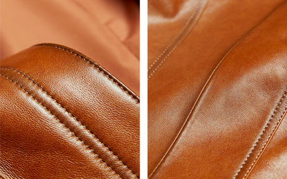 Genuine brown leather slim fit biker jacket