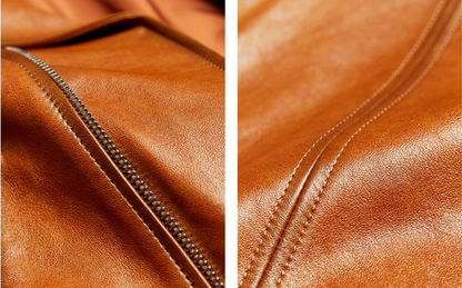 Women slim fit brown leather biker jacket