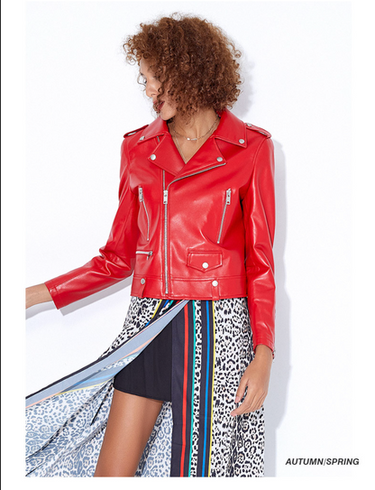 Petite slim fit sheepskin biker jacket