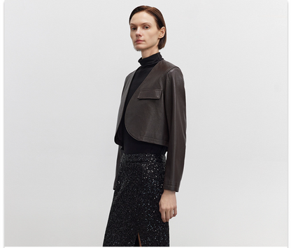 Super short cropped leather women's jacket