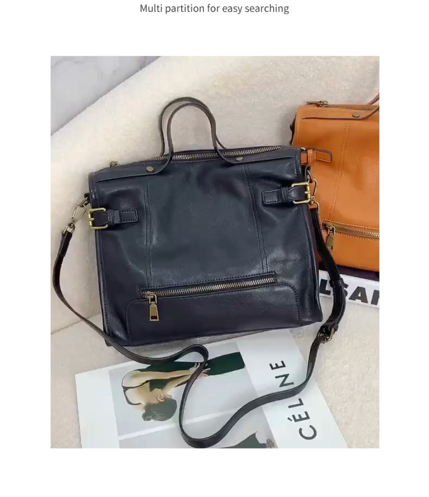 Top grain cowhide women handbag with crossbody strap and front zipper pocket for daily essentials