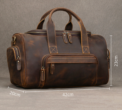 Retro crazy horse leather travel duffle bag
