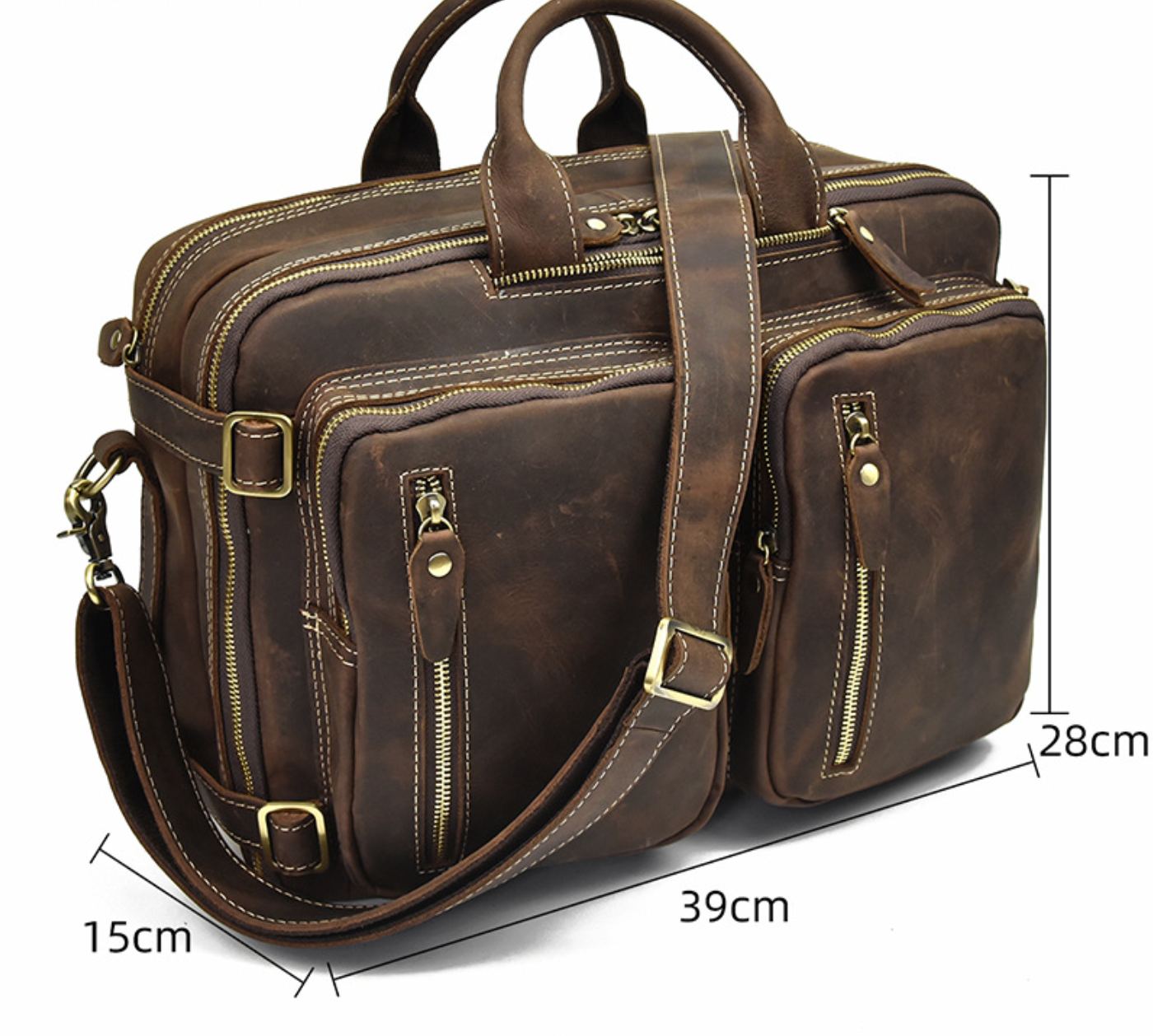 Men crazy horse leather commuter briefcase