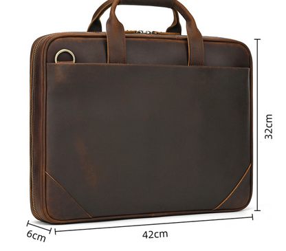 Retro crazy horse leather slim briefcase