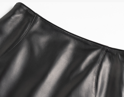 Women's black genuine leather mini skirt