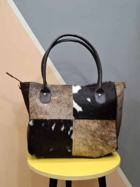 Natural Cowhide patchwork tote bag purse