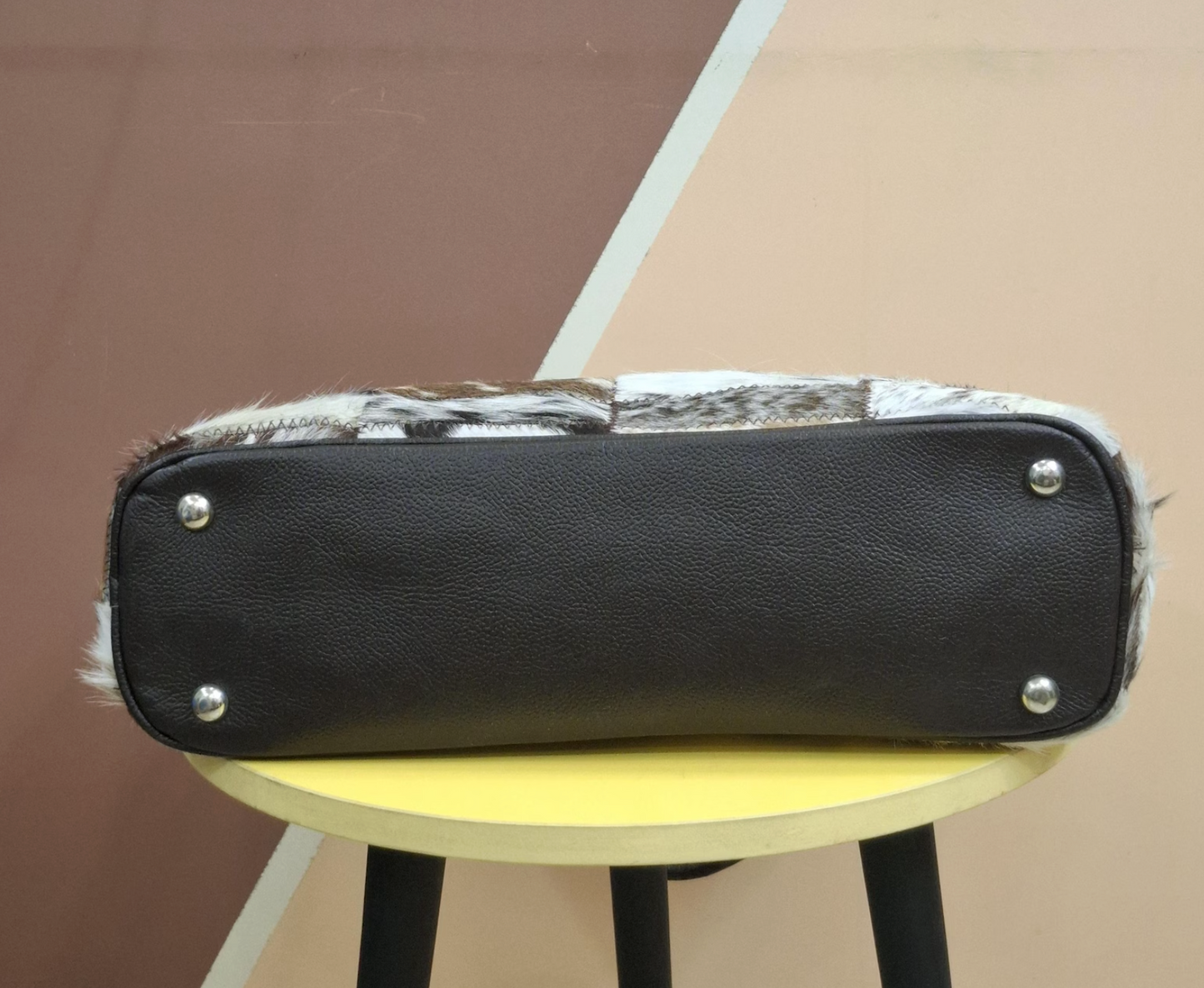 Natural Cowhide patchwork tote bag purse