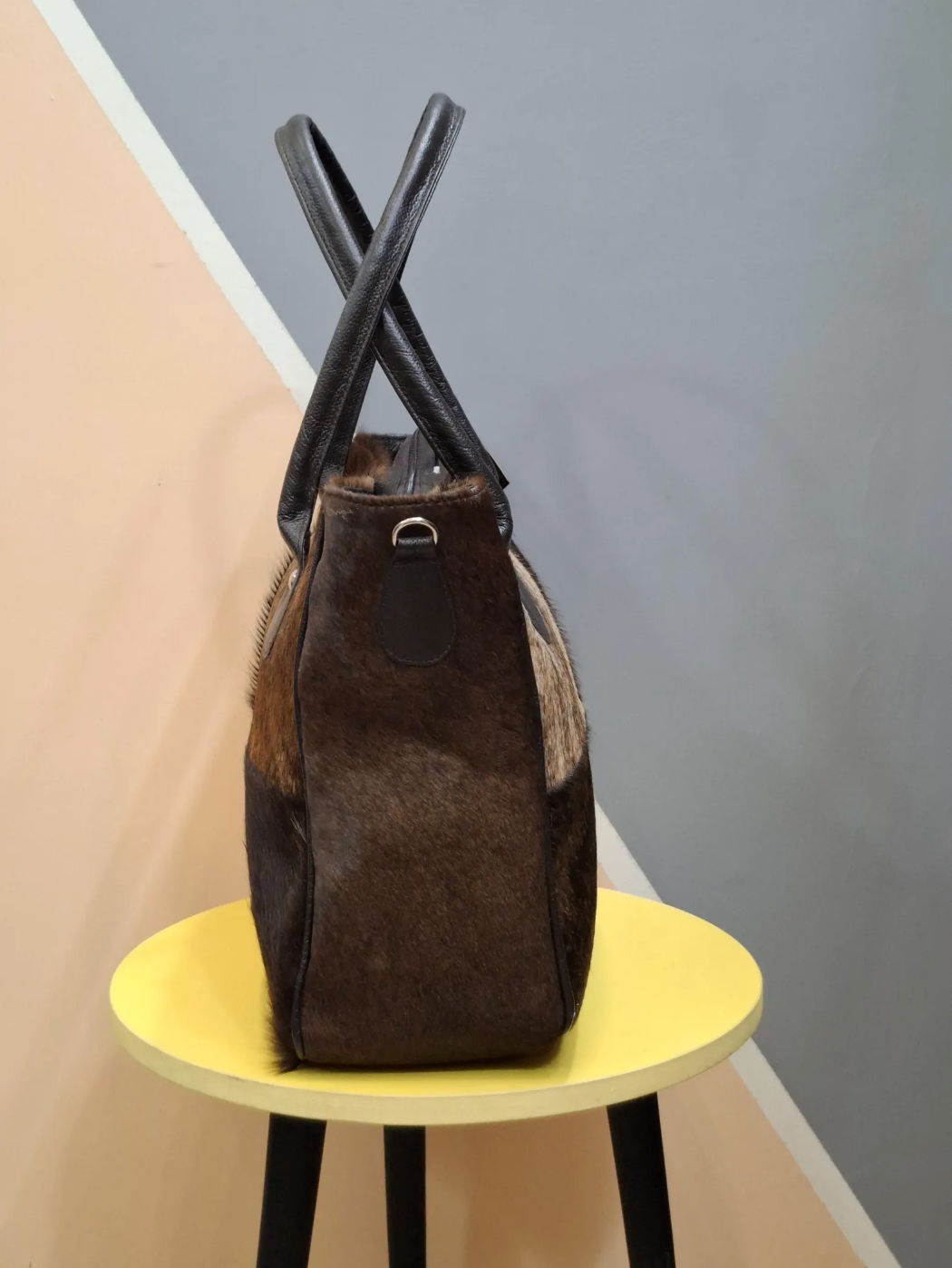 Real Hair On Cowhide Print Tote Bag Patchwork