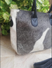 Grey hair-on-hide cowhide tote bag