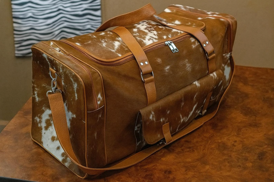 Brown White Speckled Cowhide leather duffle bag