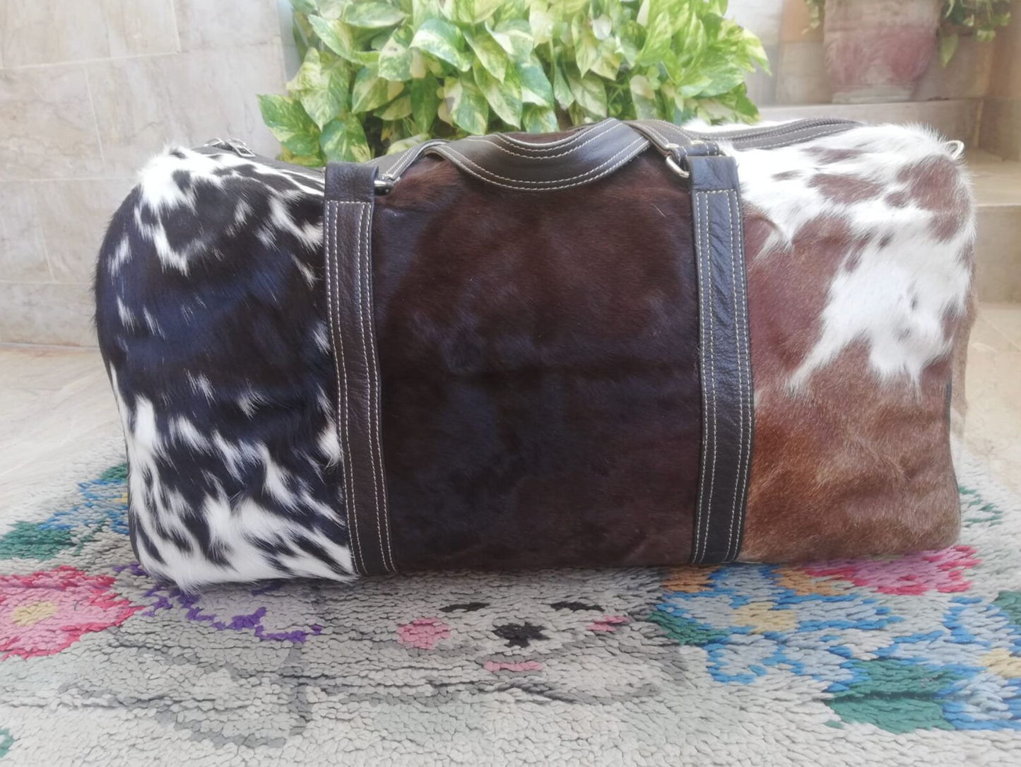 Tricolor Cowhide leather western duffle bag
