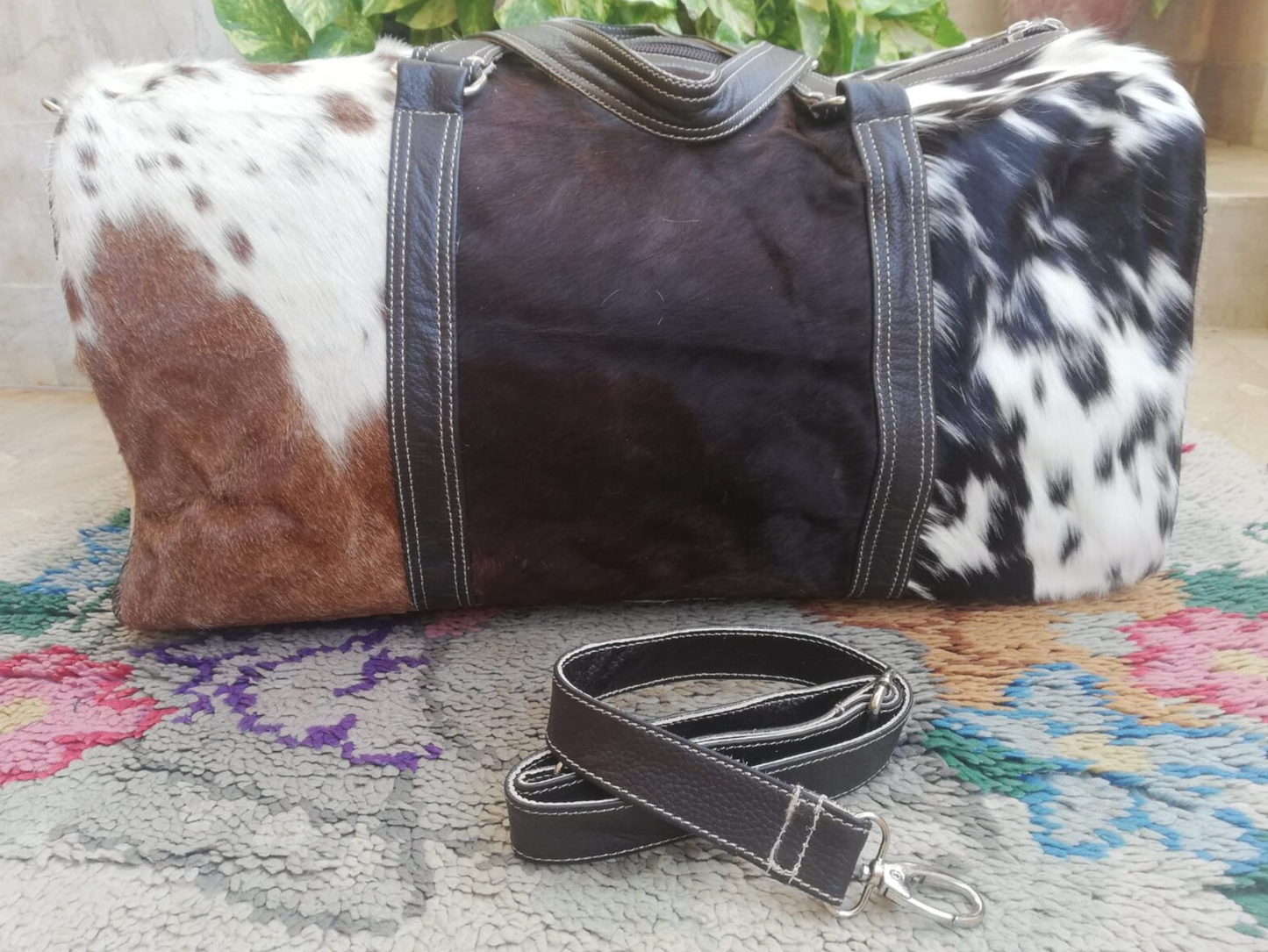 Tricolor Cowhide leather western duffle bag