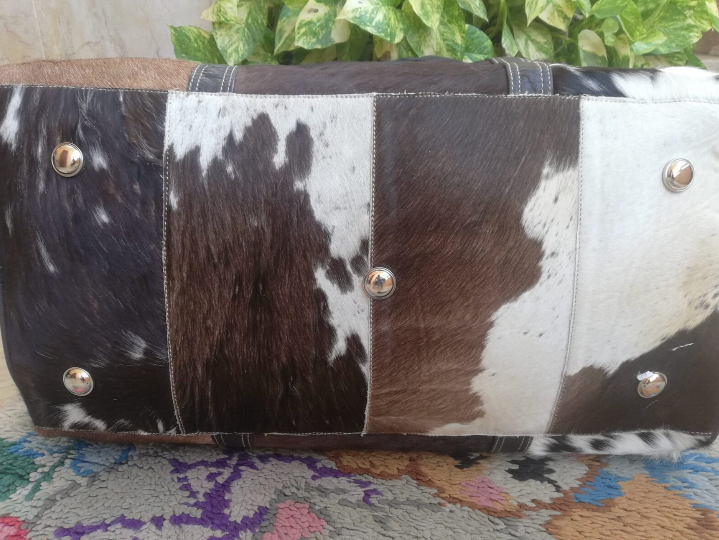 Tricolor Cowhide leather western duffle bag