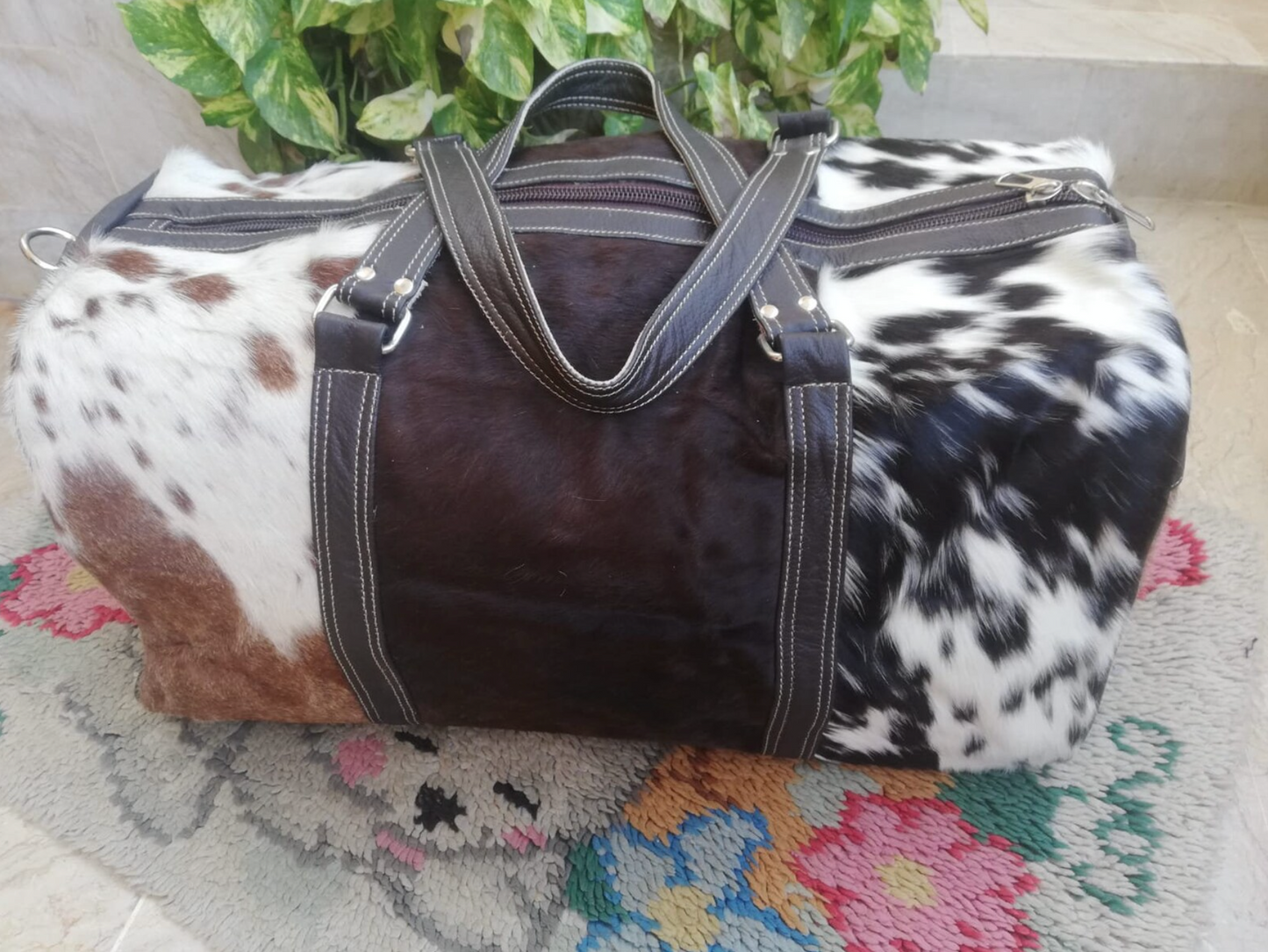 Tricolor Cowhide leather western duffle bag