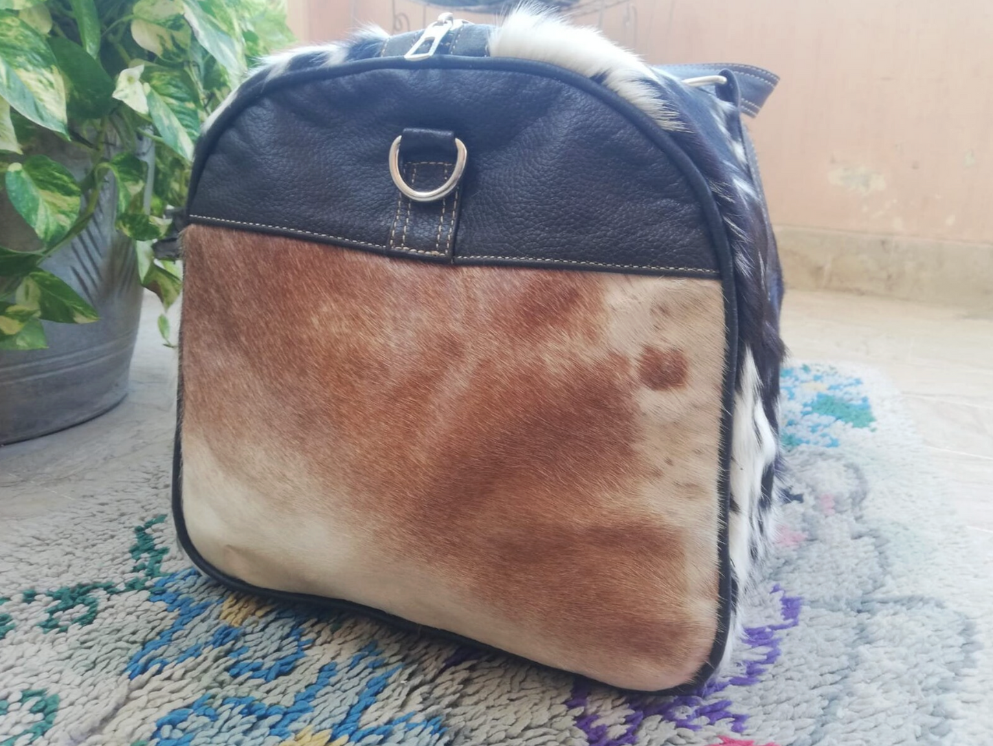 Tricolor Cowhide leather western duffle bag