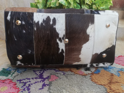 Tricolor Cowhide leather western duffle bag