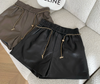 Genuine sheepskin wide leg women leather shorts