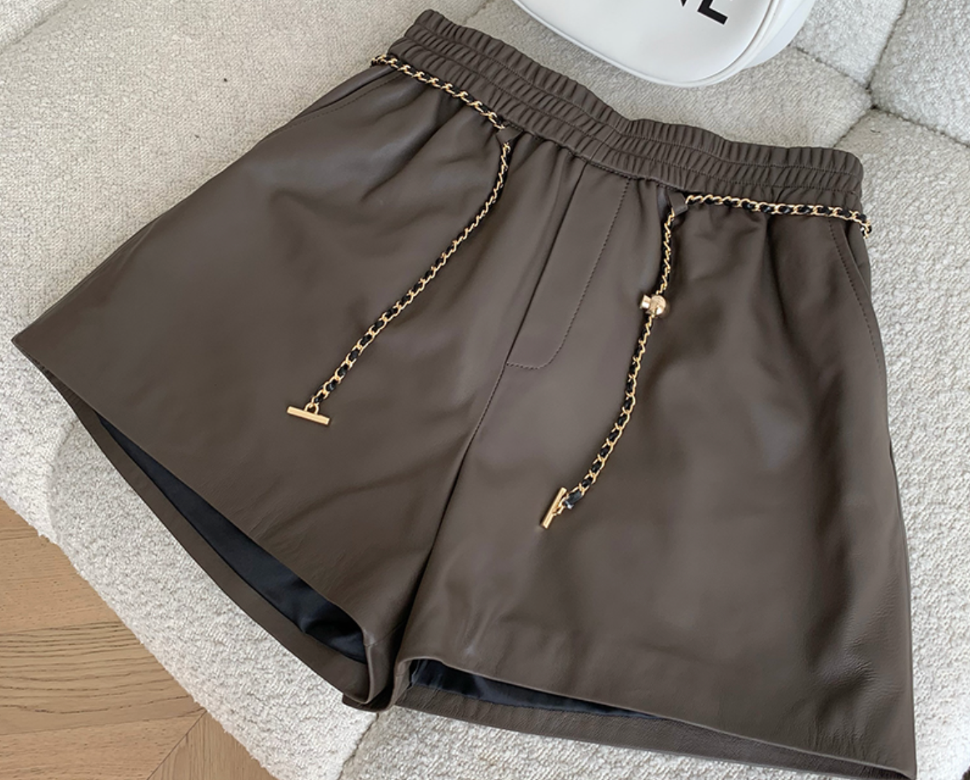 Genuine sheepskin wide leg women leather shorts