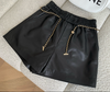Genuine sheepskin wide leg women leather shorts