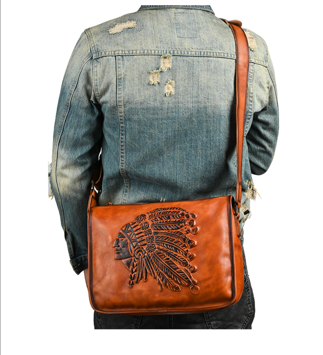 Crazy horse mens leather crossbody sling bag