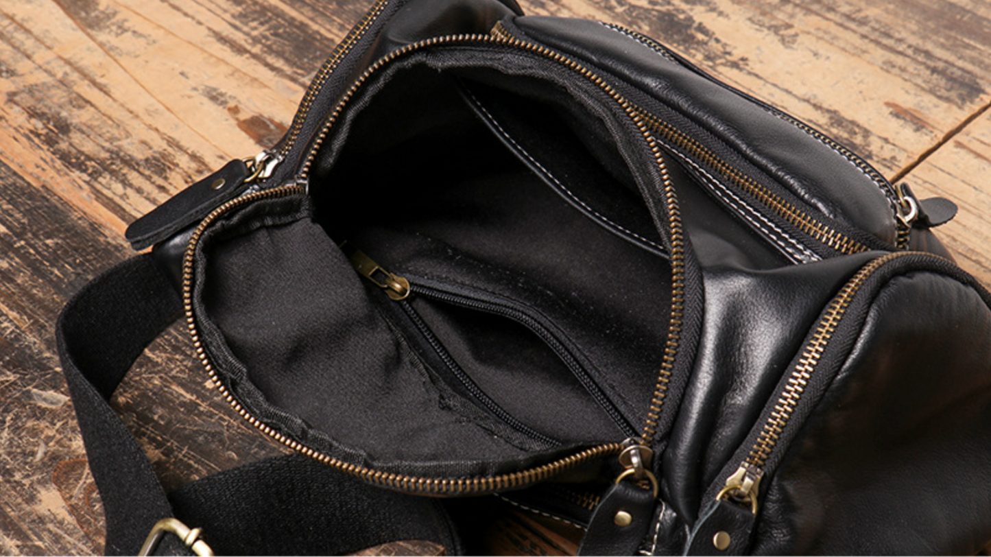 black top grain cowhide leather crossbody sling bag