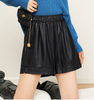 Relaxed fit genuine leather shorts women