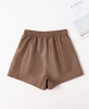 High waist genuine sheepskin leather wide leg shorts for women
