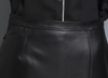 High Waisted Women's Black Sheepskin Leather Midi Skirt with Slit