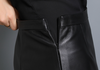 High Waisted Women's Black Sheepskin Leather Midi Skirt with Slit