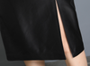 High Waisted Women's Black Sheepskin Leather Midi Skirt with Slit